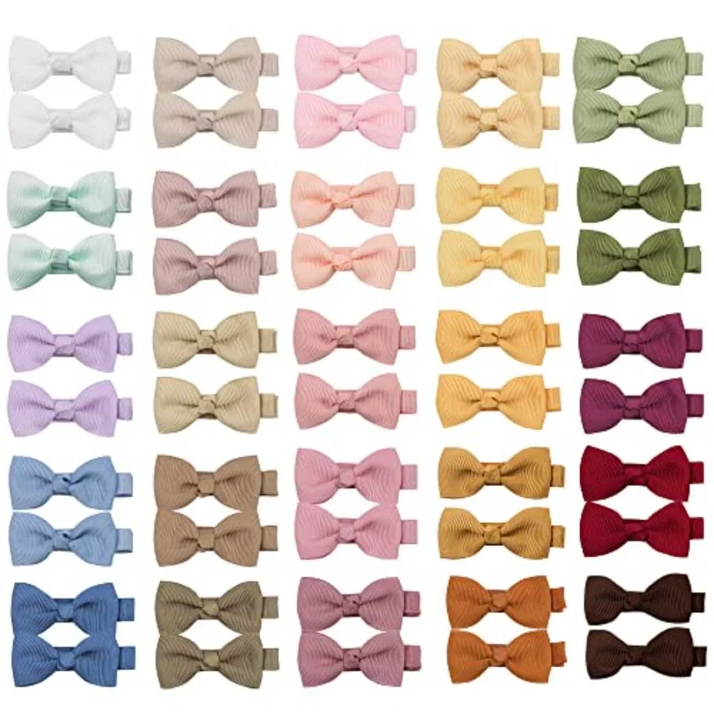 50PCS Baby Hair Clips Fully Lined Alligator Clips Tiny 2 Inch Bows